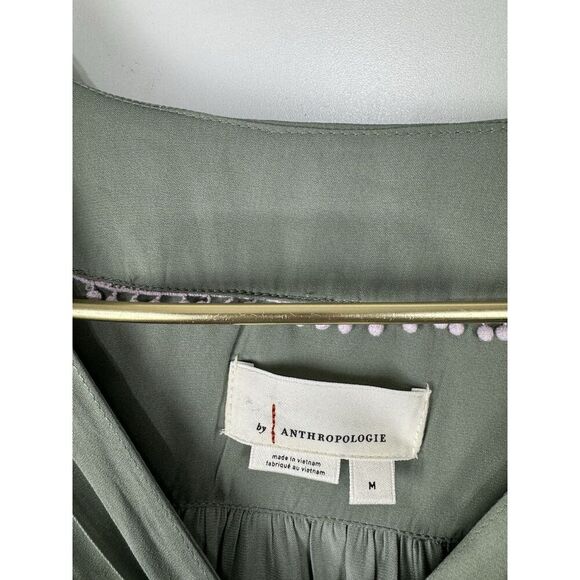 ANTHROPOLOGIE Long Sleeve Tie Blouse Women's Size Medium Satin - Picture 7 of 9